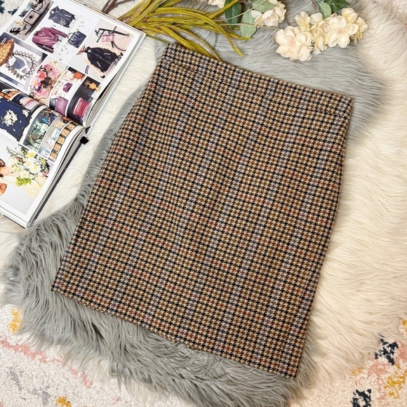 J. Crew Plaid Houndstooth Wool Women’s High Waist Academia Pencil Skirt Sz 4 - Picture 12 of 12